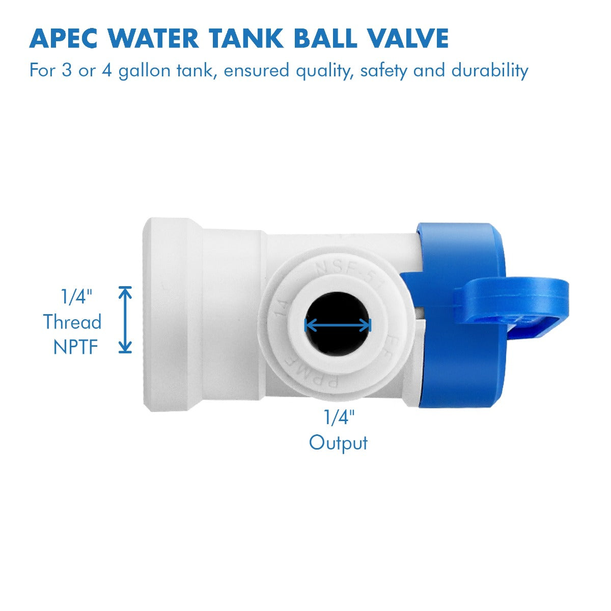 John Guest Polypropylene Tank Ball Valve - 1/4" Tube OD x 1/4" Thread NPTF (PPSV500822W)