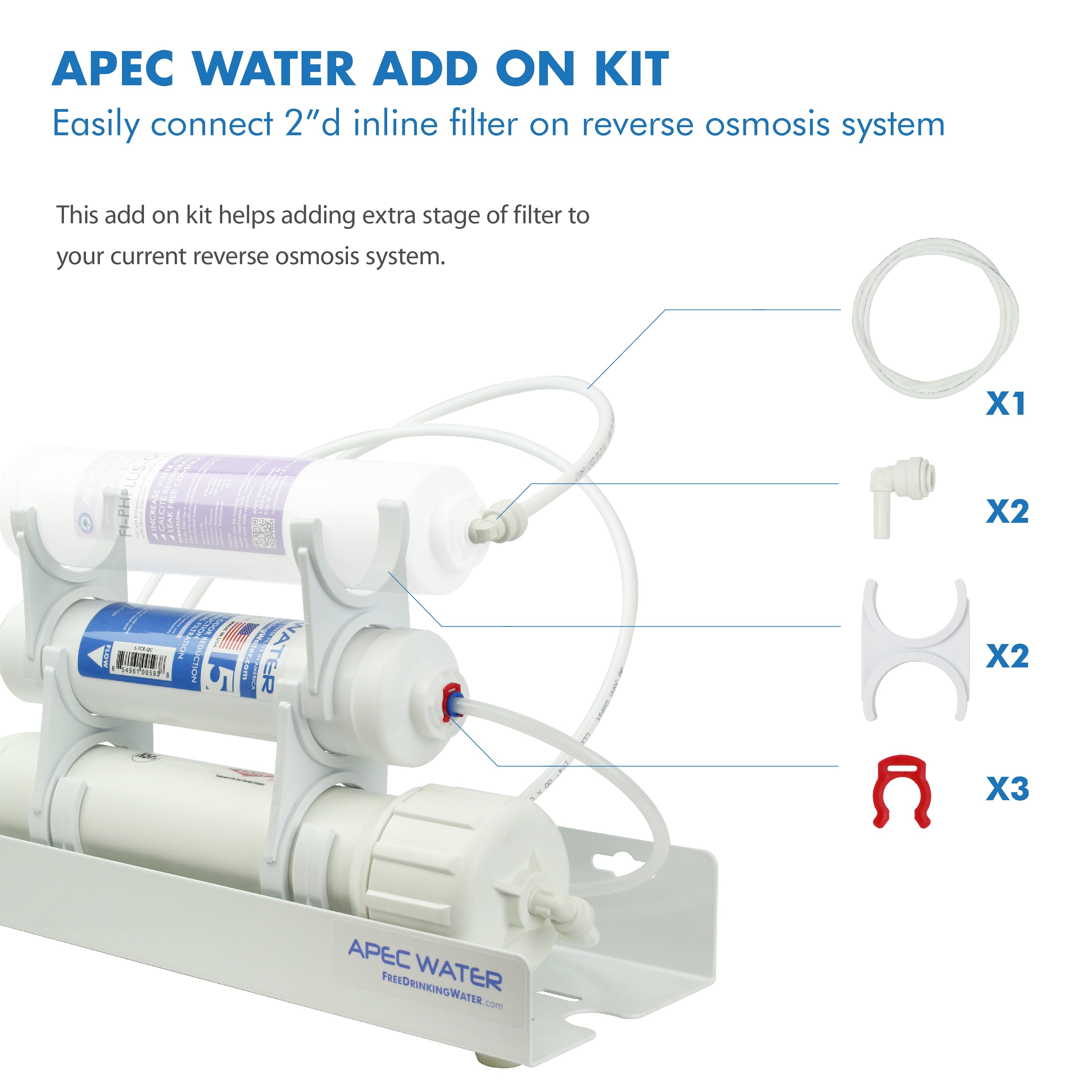 APEC Reverse Osmosis System Add On Kit For 1/4" Quick Connect Water Filter Installation