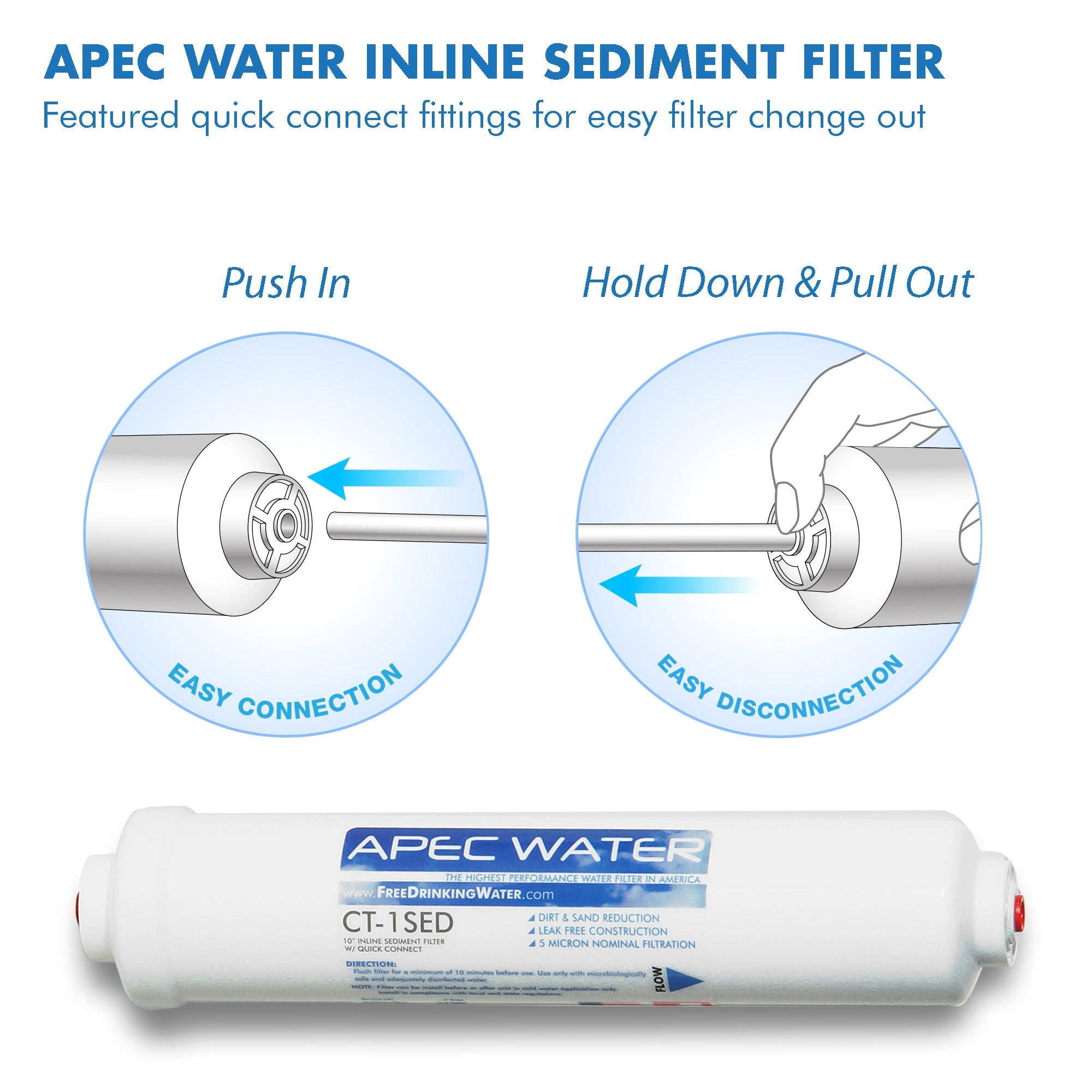 APEC ULTIMATE Inline Sediment Pre-filter 10 Inch, with 1/4"Quick-Connect