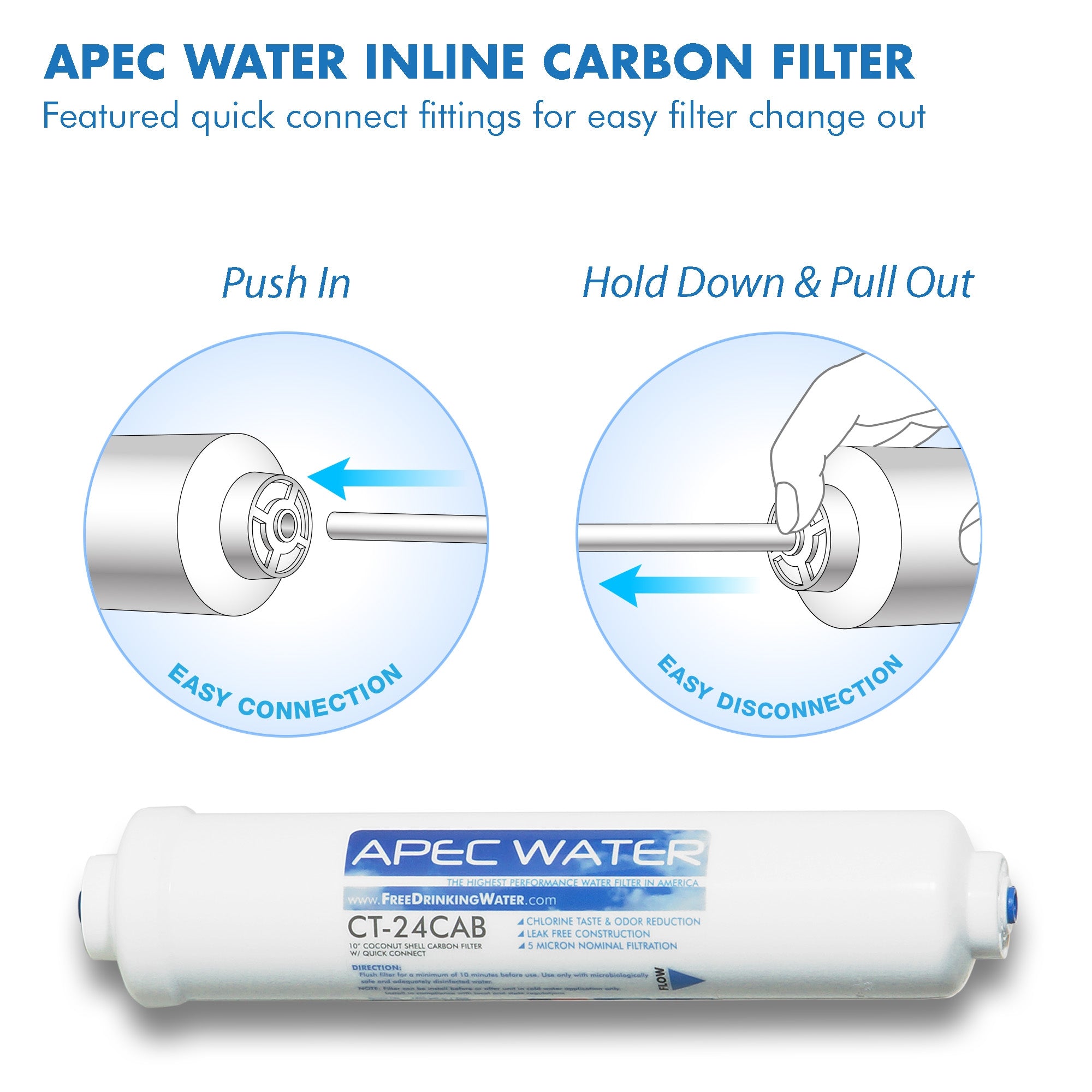 APEC ULTIMATE Inline Carbon Pre-filter 10 Inch,  with 1/4" Quick-Connect