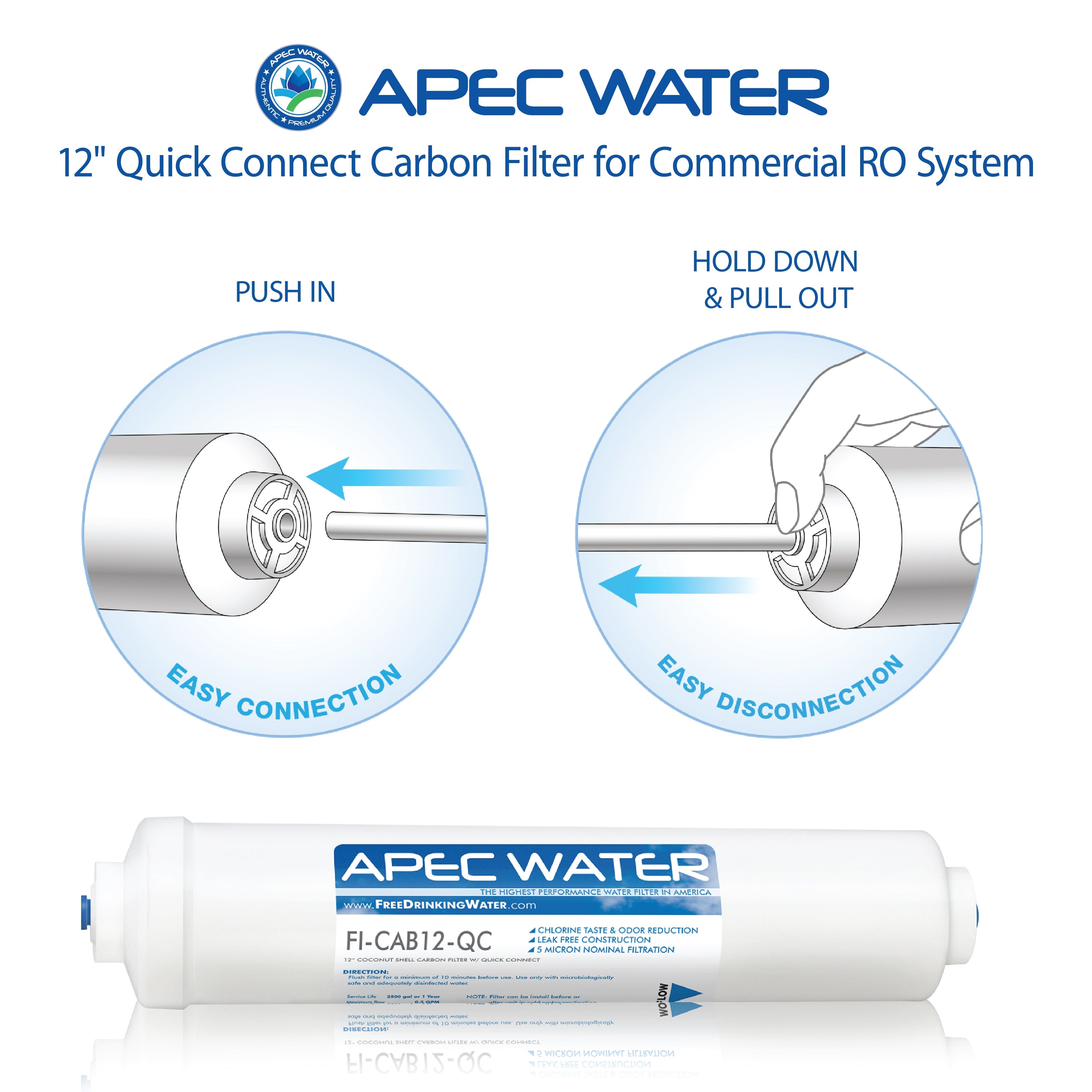 APEC  Inline Carbon Post-filter 12", 3/8" Output