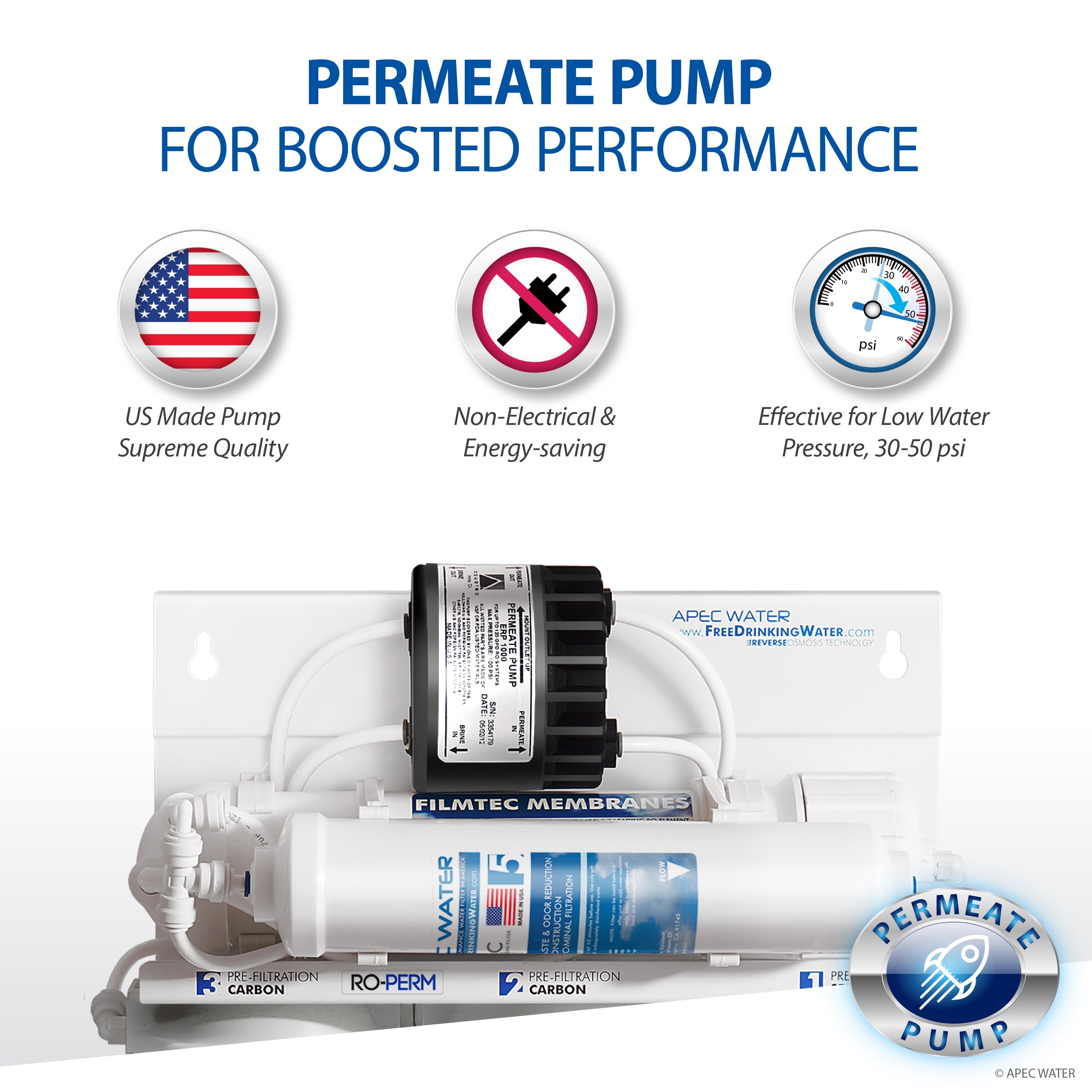 RO-PERM – Ultimate Permeate Pumped Reverse Osmosis Water Systems for Drinking Water, for Low Pressure Homes