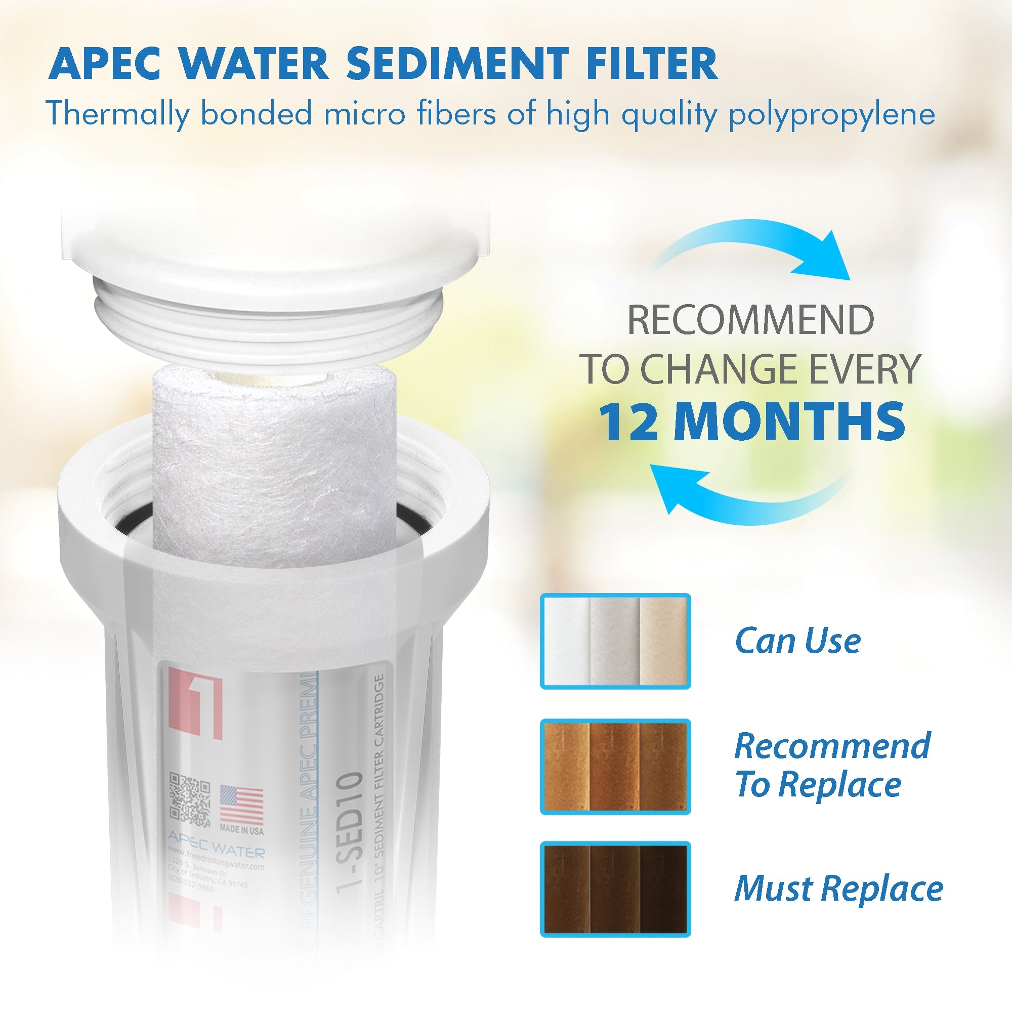 APEC RO Replacement Filters Pre-filter Set for All Under Counter ULTIMATE Reverse Osmosis Systems (Stages 1 - 3)