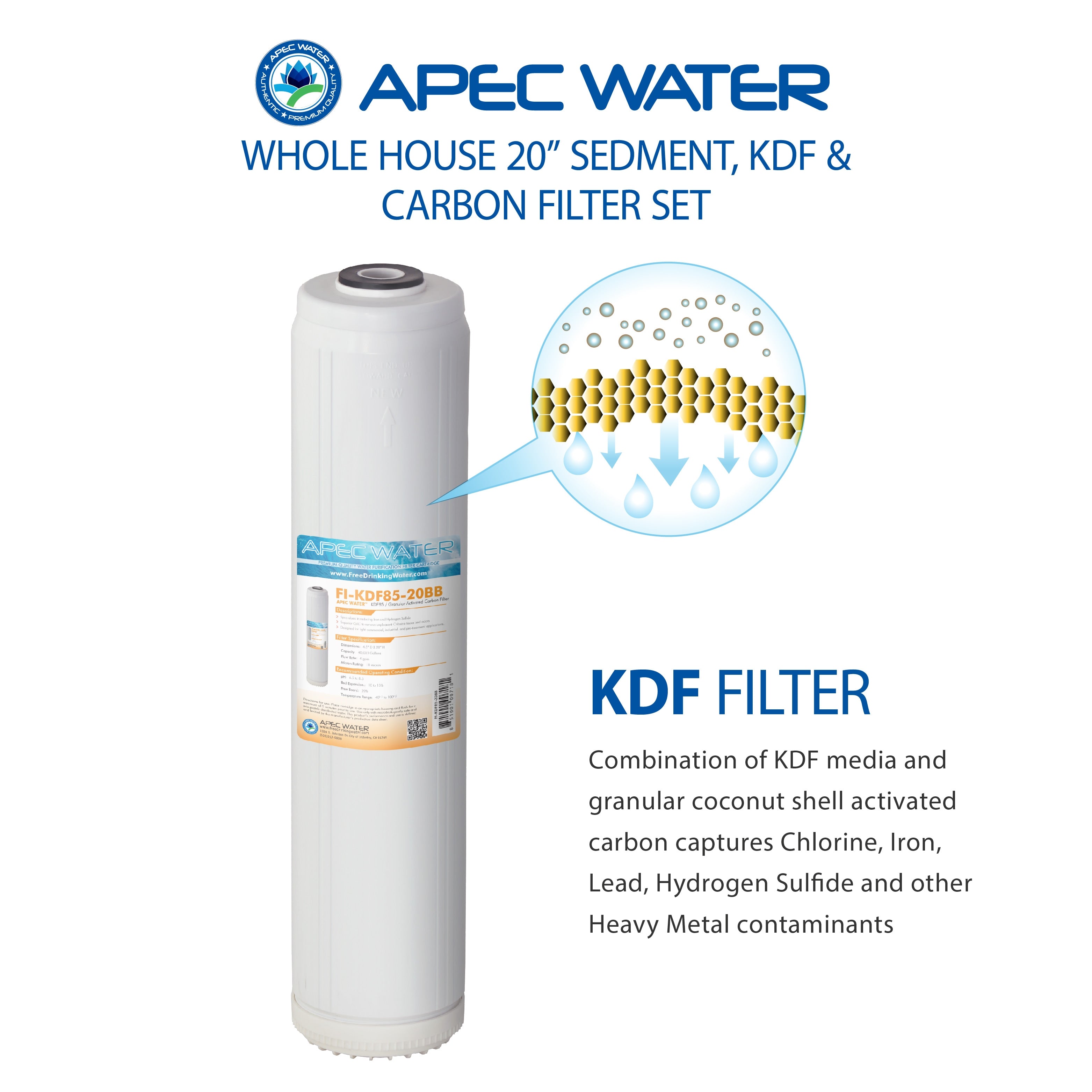 APEC 20 Inch Whole House Sediment, KDF and Carbon Replacement filter set for CB3-SED-KDF-CAB20-BB