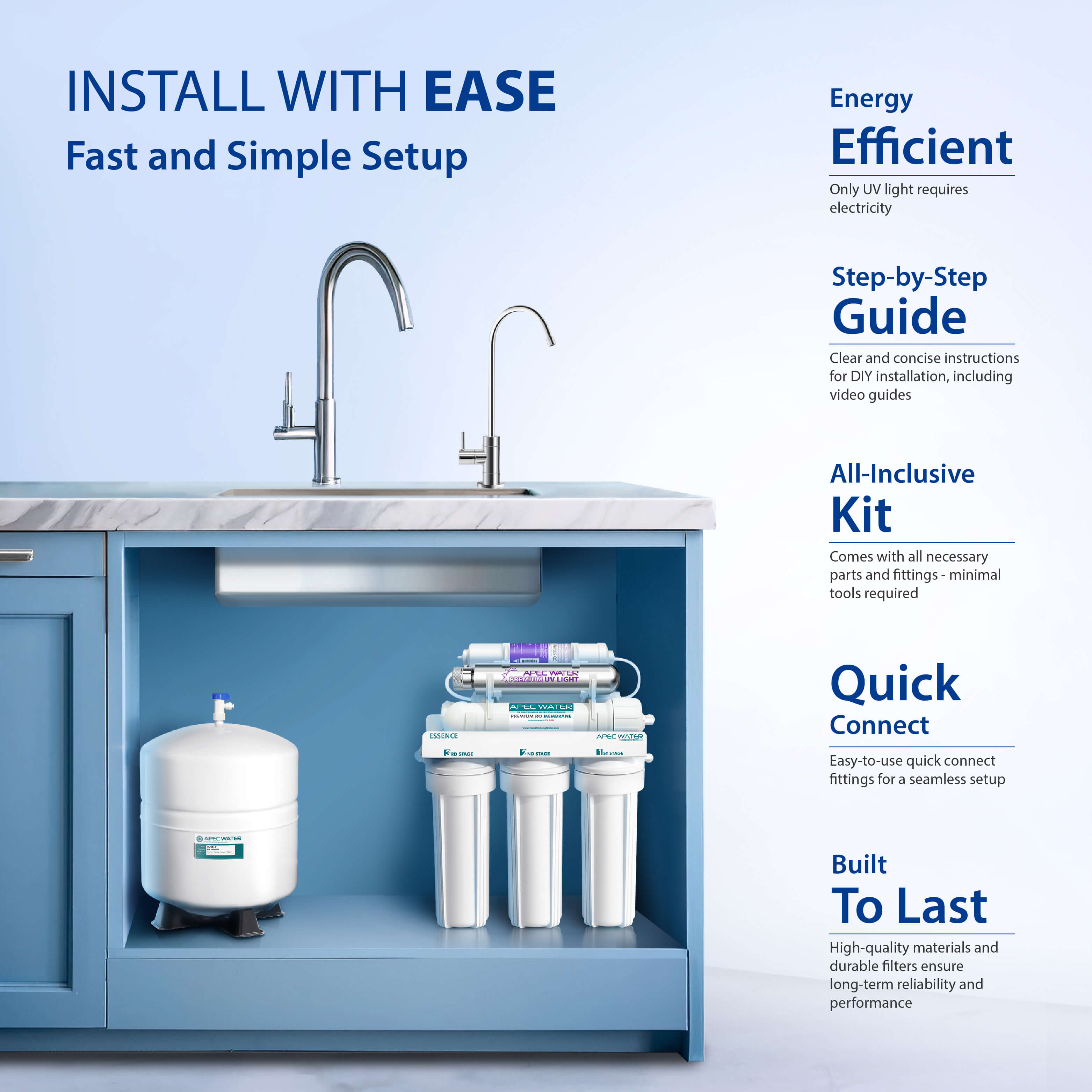 ROES-PHUV75 - Essence Alkaline Mineral pHPlus and UV Ultra-Violet Sterilizer 75 GPD 7-Stage Reverse Osmosis Water Systems for Drinking Water