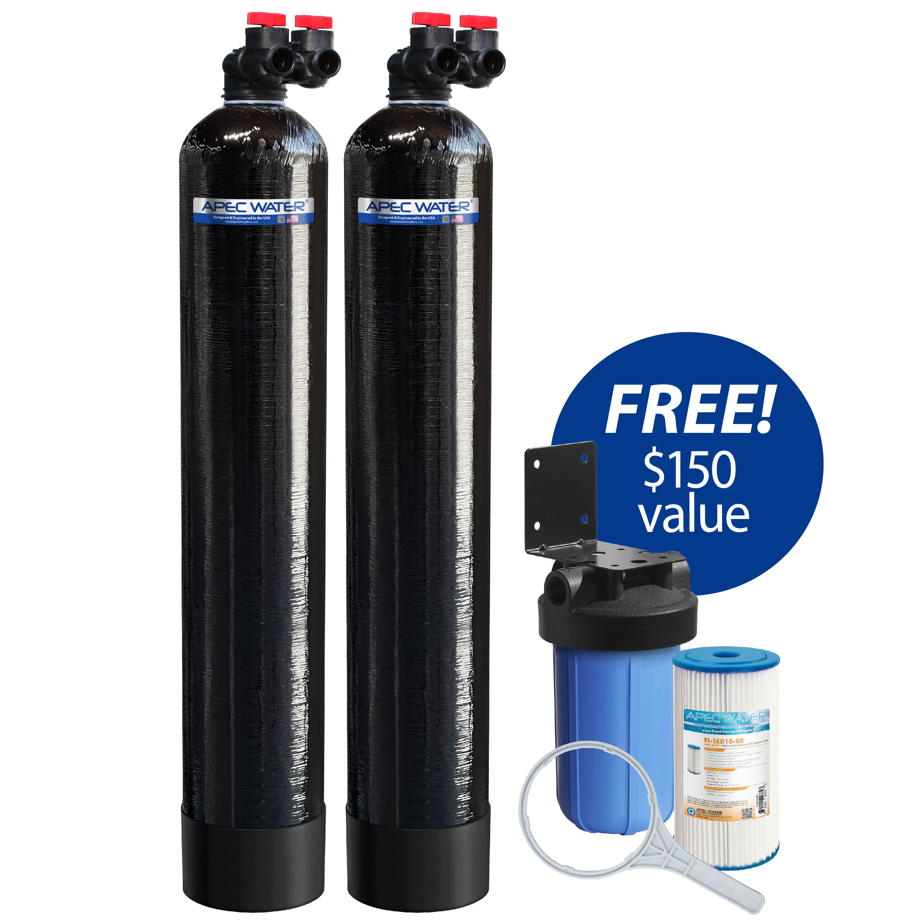 APEC WH-SOLUTION-15-FG Salt Free Water Conditioner and Whole House Water Purification Systems for Home with 3-6 bathrooms