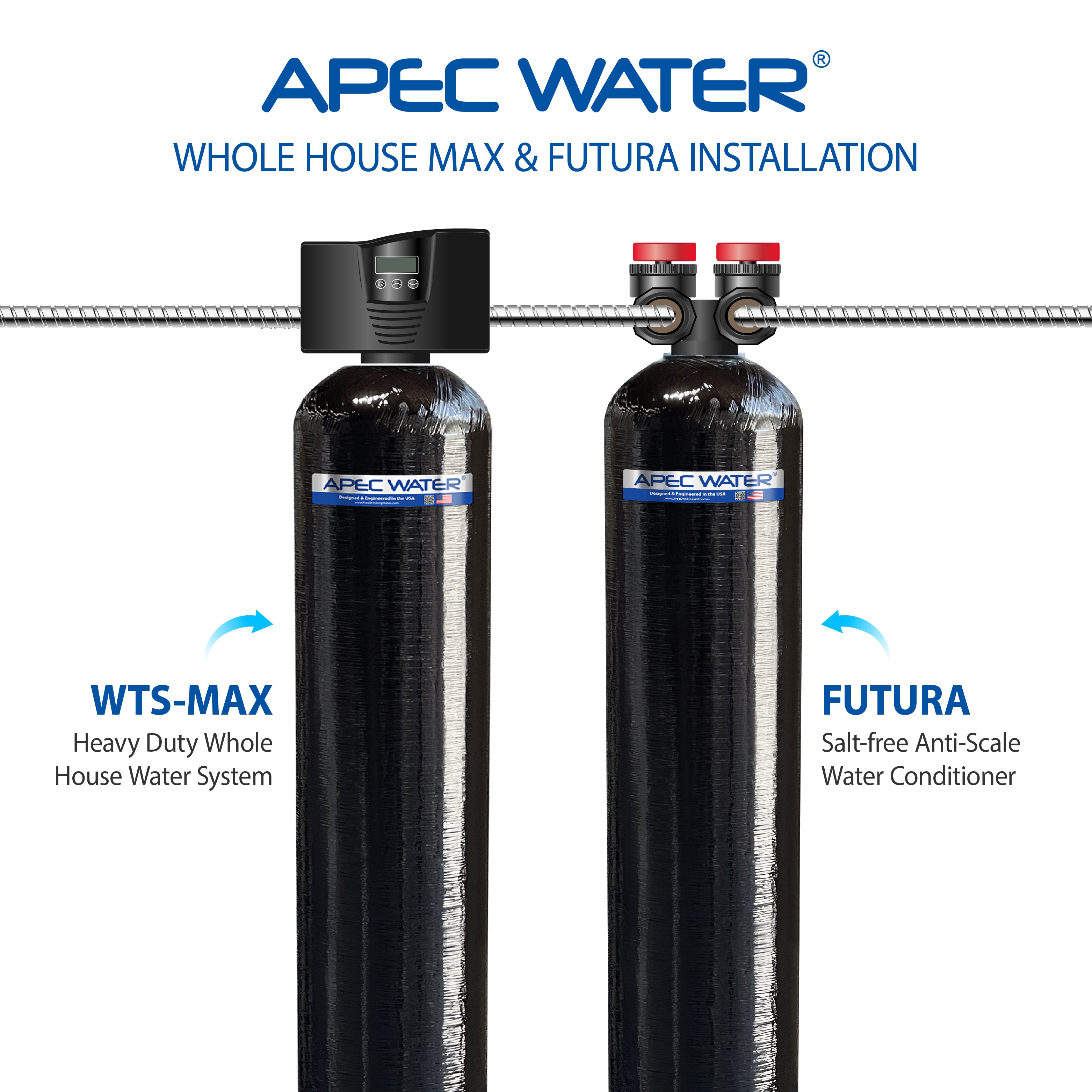 APEC WH-SOLUTION-MAX10-FG Salt Free Water Conditioner and Whole House Water Purification Systems for Home with 1-3 bathrooms