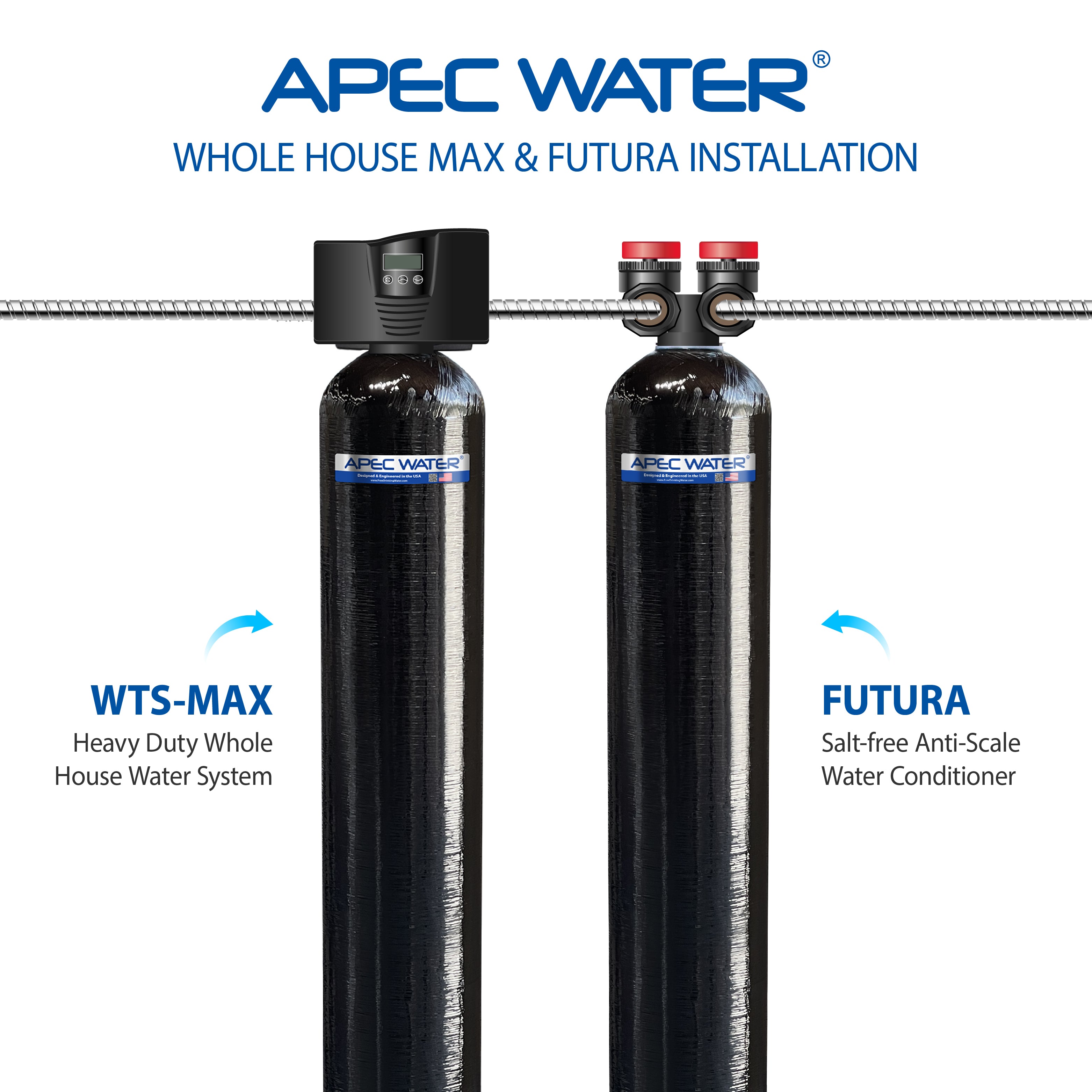 APEC WH-SOLUTION-MAX15-FG Salt Free Water Conditioner and Whole House Water Purification Systems for Home with 3-6 bathrooms