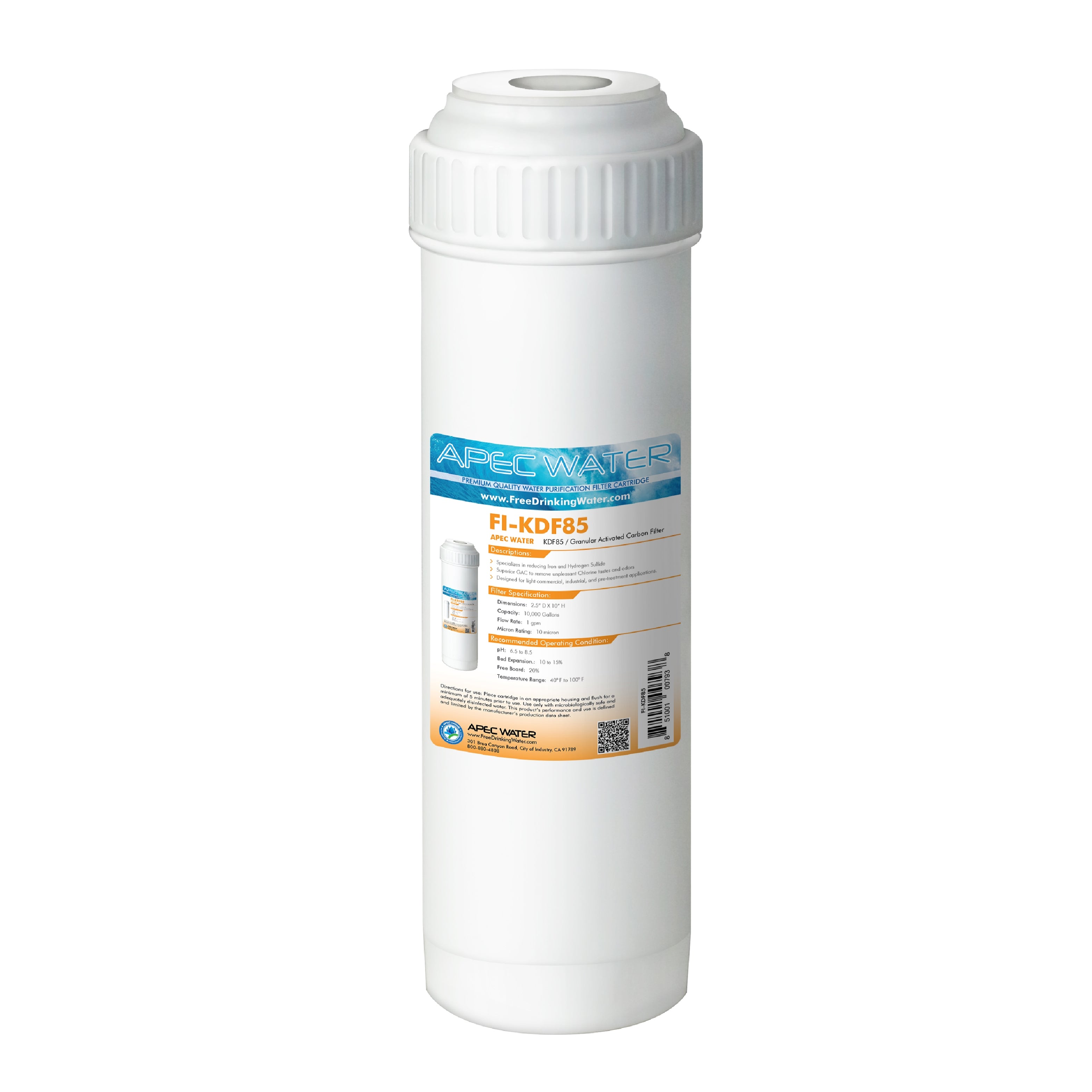 APEC KDF85 2.5 Inchx10 Inch GAC Water Filter Heavy Metals and Hydrogen Sulfide Reduction