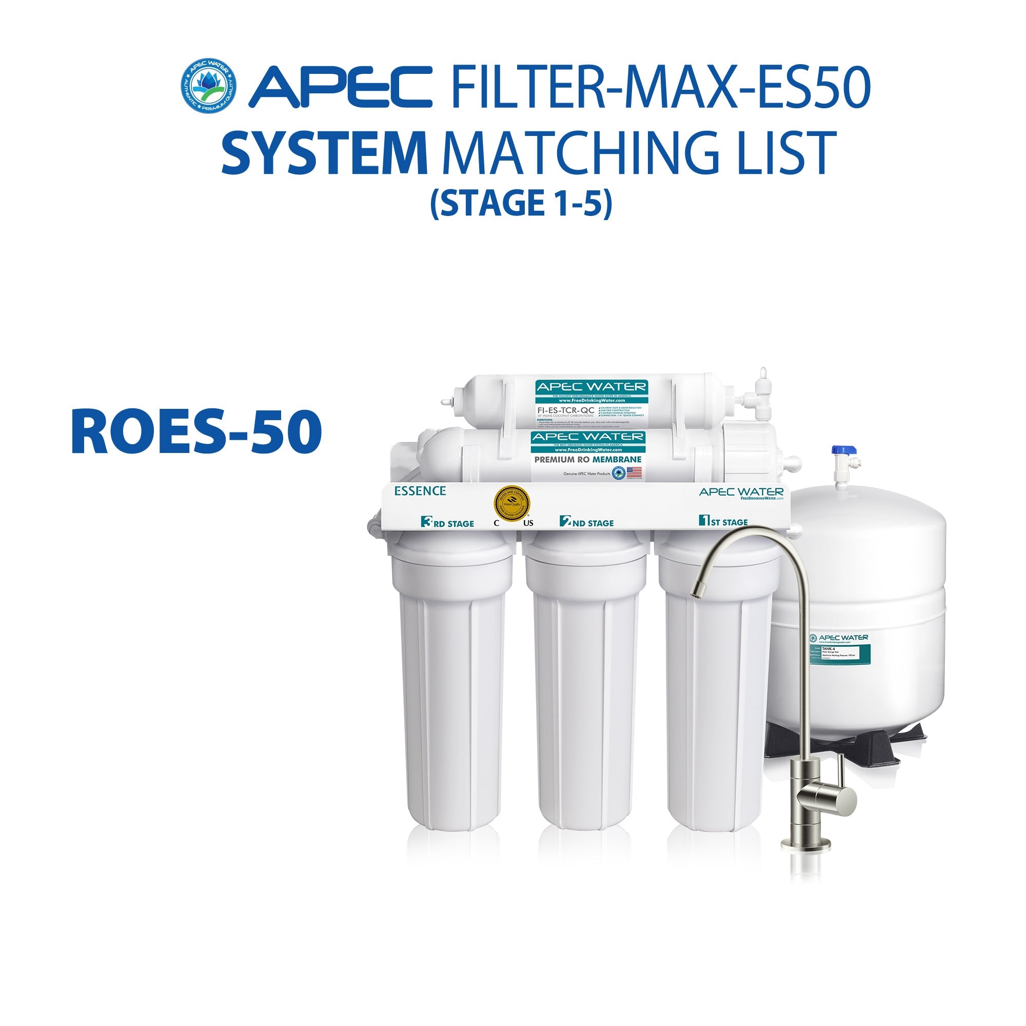 APEC RO Replacement Filters Complete Filter Set for ESSENCE ROES-50 System (Stages 1-5)