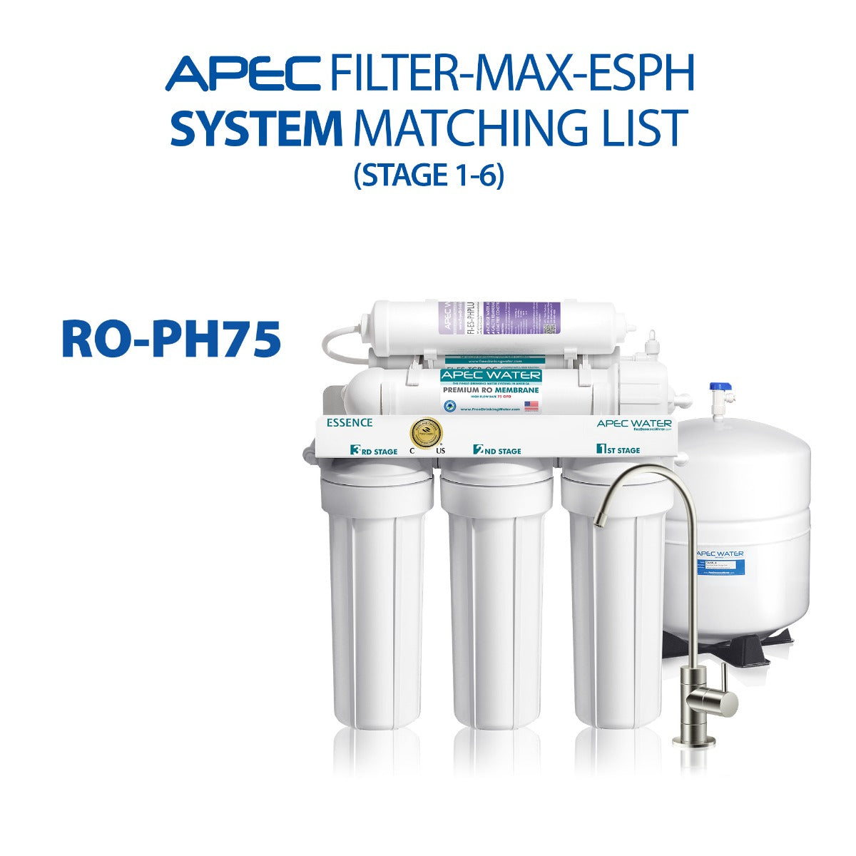 APEC RO Replacement Filters Complete Filter Set for ESSENCE 75 GPD PH Reverse Osmosis 6-Stage Systems  (Stages 1-6)