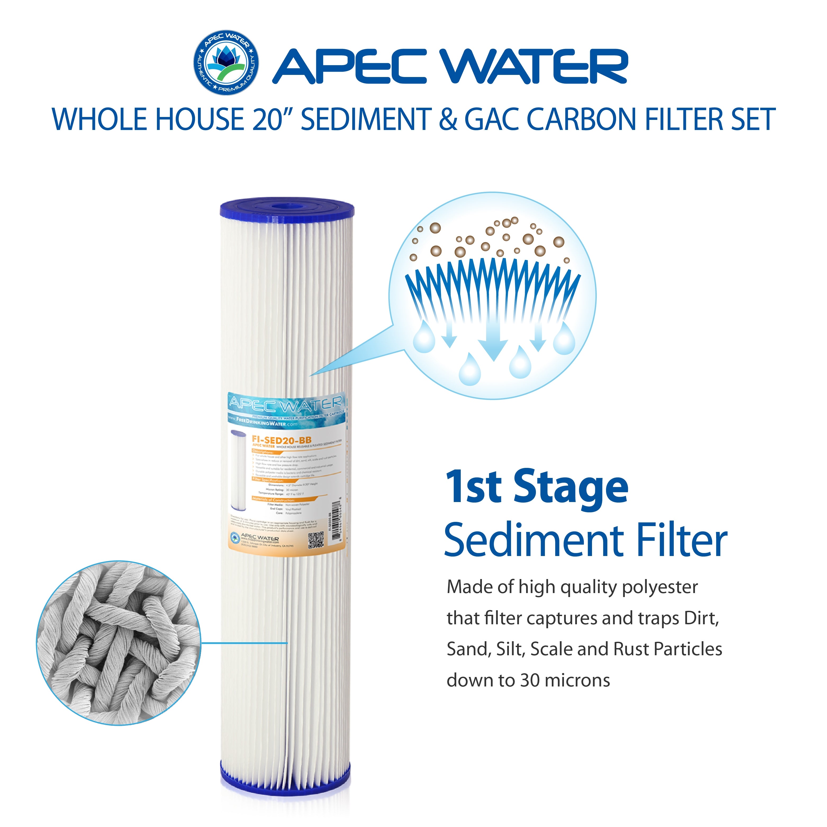 APEC 20 Inch Whole House Sediment Carbon Replacement filter set for CB2-SED-CAB20-BB