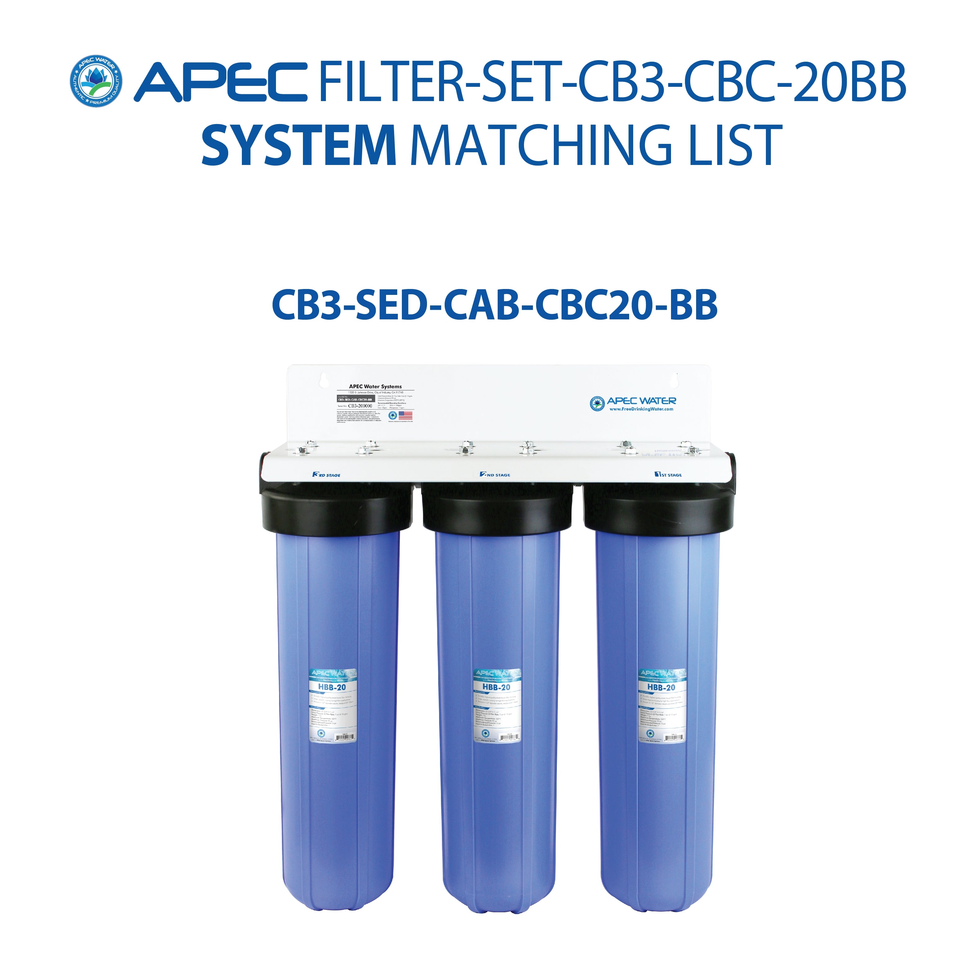 APEC 20 Inch Whole House Sediment, GAC Carbon, Carbon Block Replacement filter set for CB3-SED-CAB-CBC20-BB