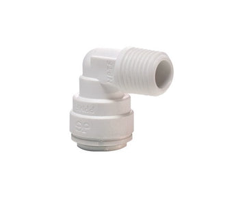 John Guest Fixed Elbow 1/4" Tube OD x 1/4" Thread NPTF Polypropylene White  (PP480822W)