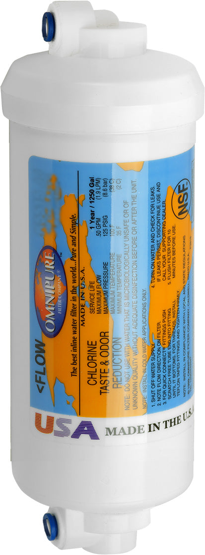 Omnipure 10 Micron Carbon Block & Scale Inhibitor inline Filter, K-Series, (1/4" 90 Degree Quick-Connect)