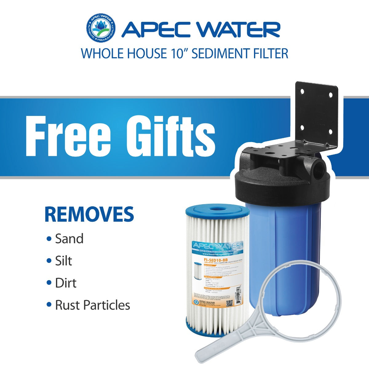 APEC WH-SOLUTION-10-FG Whole House Water Filter and Salt Free Water Conditioner Systems For 1-3 Bathrooms